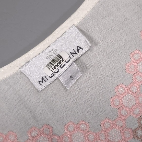 MIGUELINA Ali Wrap Mini Dress Size SMALL Embroidered White Multi Chevron Striped - Picture 2 of 10